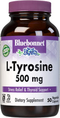 Bluebonnet L‑Tyrosine – 500 mg – 50 Vegetable Capsules – Stress, Focus & Cognitive Support