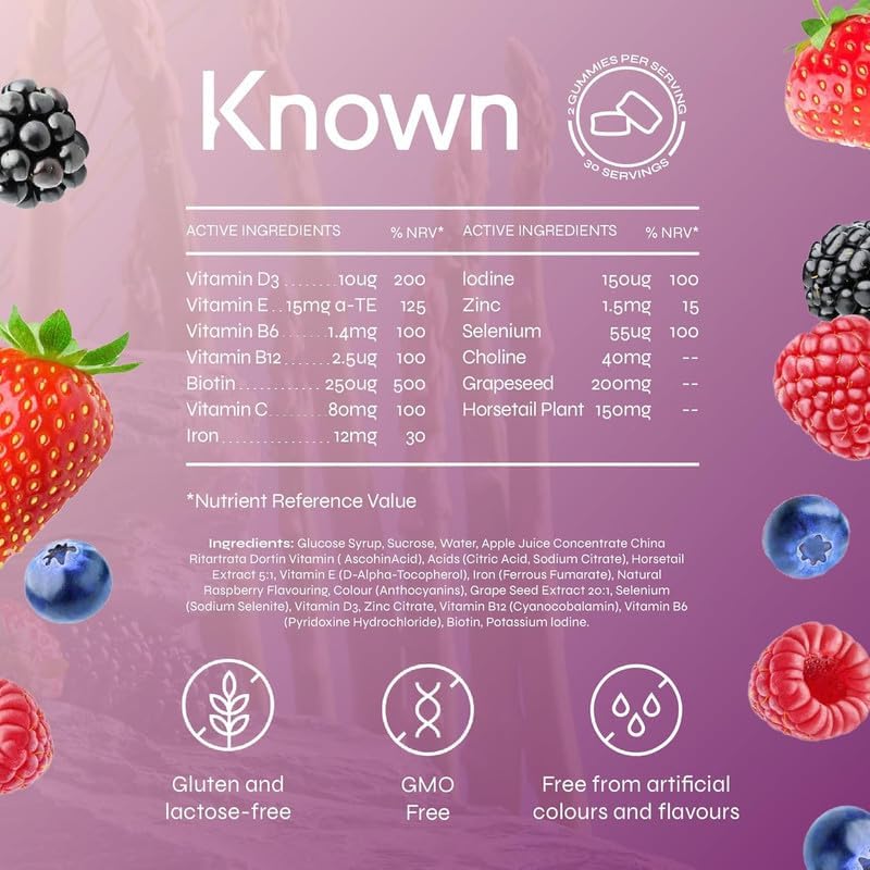 Known Postpartum Support Gummies – Mixed Berry Flavour, Vegan Multivitamin with Iron, Biotin, Choline & Vitamins for Recovery & Energy – 1 Month Supply - END Nutrition