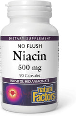 Natural Factors No Flush Niacin 500 mg Tablets Cholesterol Support 90 Count