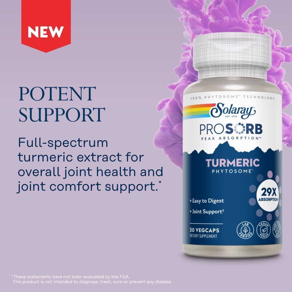Solaray ProSorb Turmeric Phytosome 500 mg – 29X Absorption Curcumin – Joint Comfort, Mobility & Antioxidant Support – 30 Vegan Capsules - END Nutrition