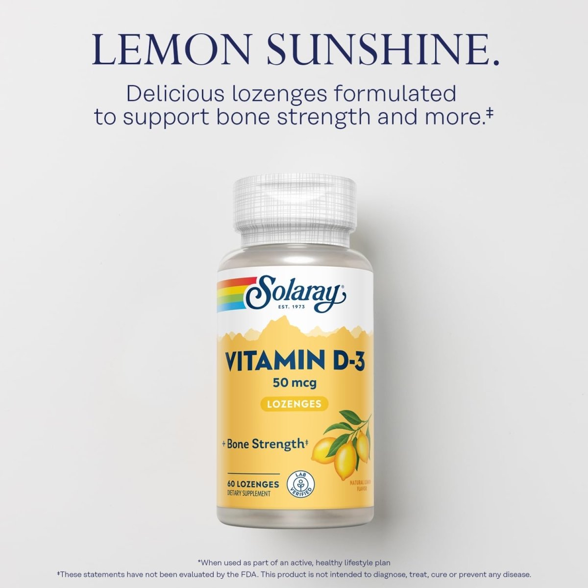 Solaray Vitamin D3 2000 IU – Bone Strength, Immunity & Wellness – Natural Lemon Flavor Lozenges – 60 Count - END Nutrition