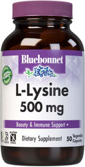 Bluebonnet L‑Lysine – 500 mg – 50 Vegetable Capsules – Immune & Collagen Support
