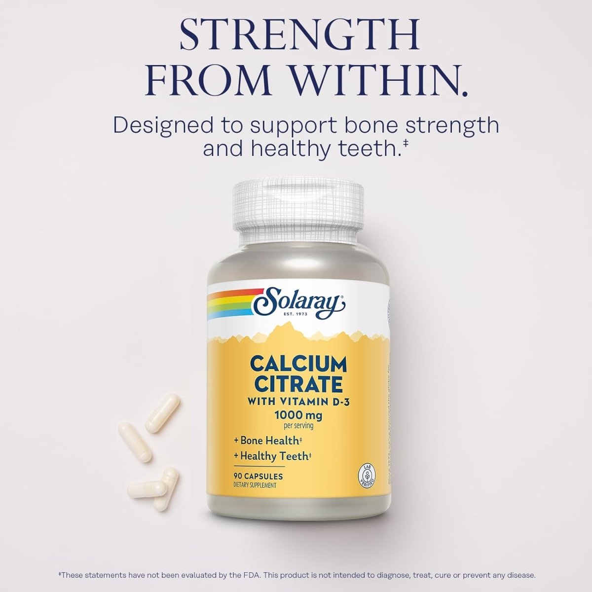 Solaray Calcium Citrate with Vitamin D3 – Bone Strength, Teeth Health & Gentle Digestion – 90 Capsules - END Nutrition