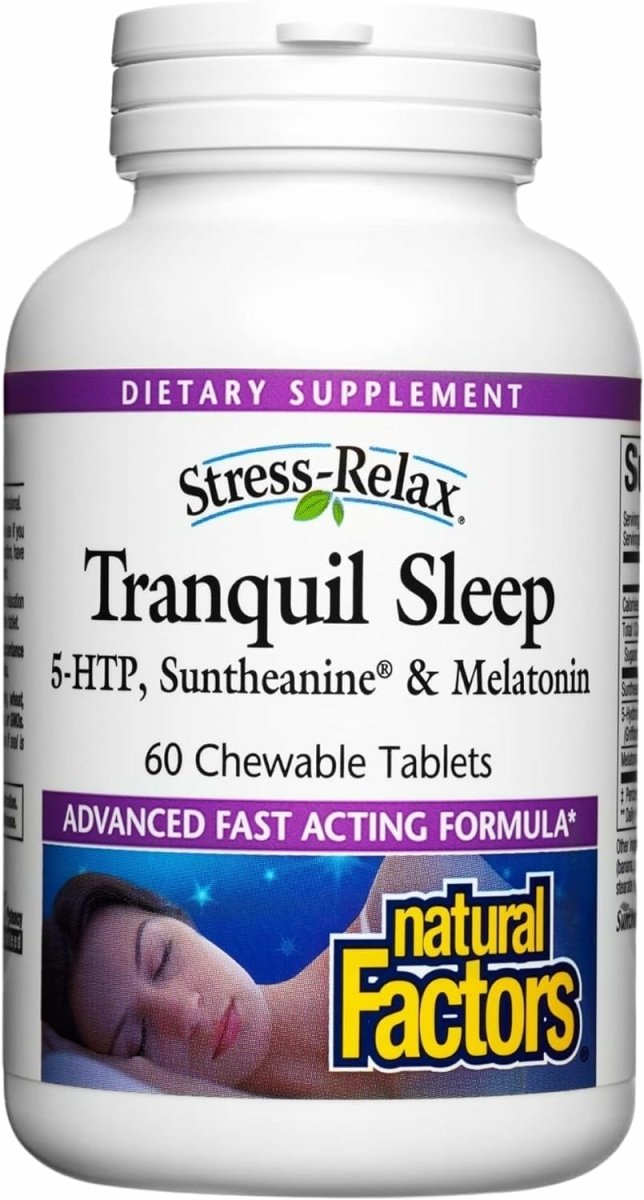 Natural Factors Tranquil Sleep - Calm Sleep Health Supplement - Relaxation Support Supplement with Melatonin & 5 - HTP - 60 Chewable Tablets (30 Servings) - END Nutrition