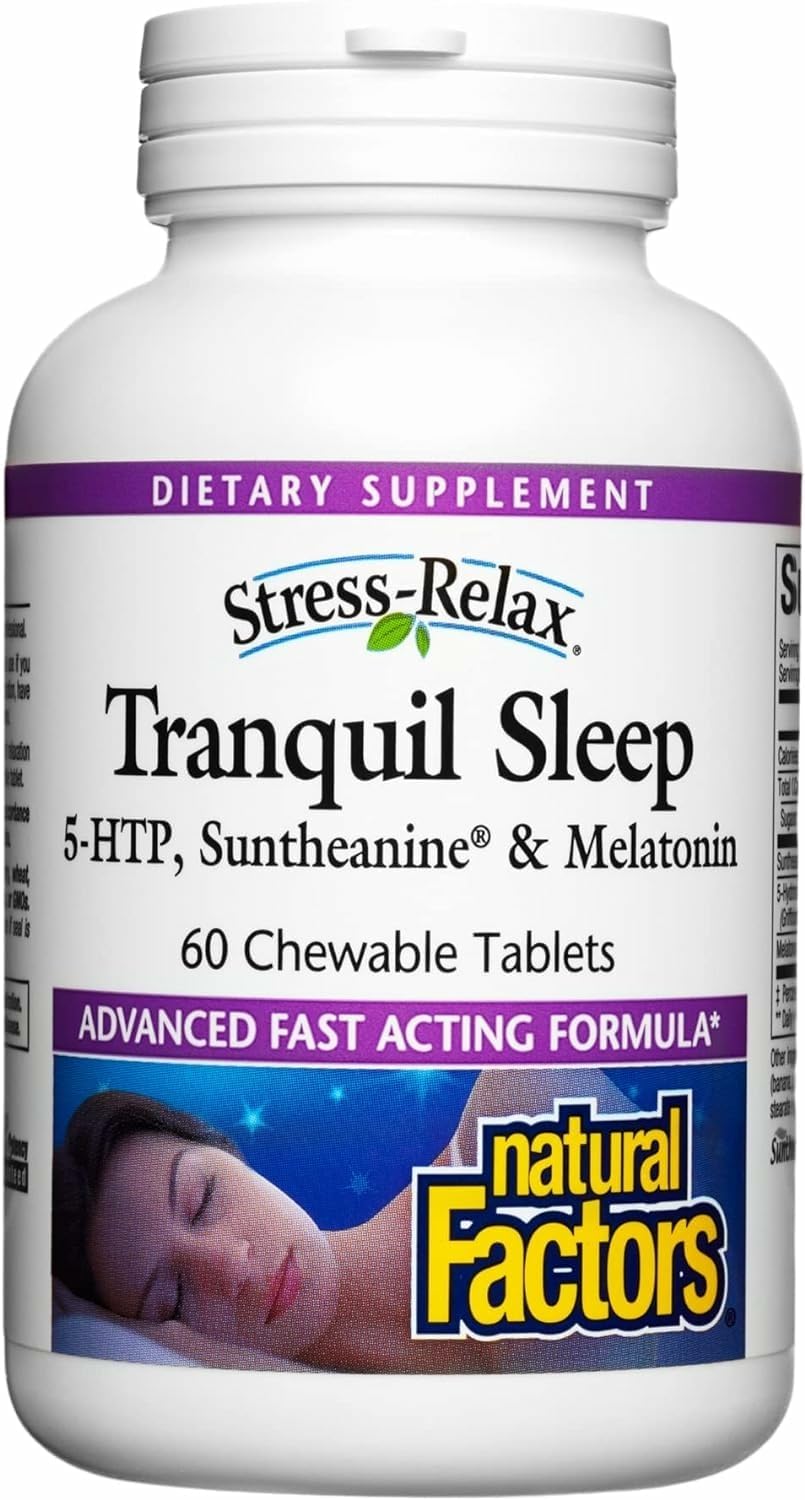 Natural Factors Tranquil Sleep - Calm Sleep Health Supplement - Relaxation Support Supplement with Melatonin & 5-HTP - 60 Chewable Tablets (30 Servings)