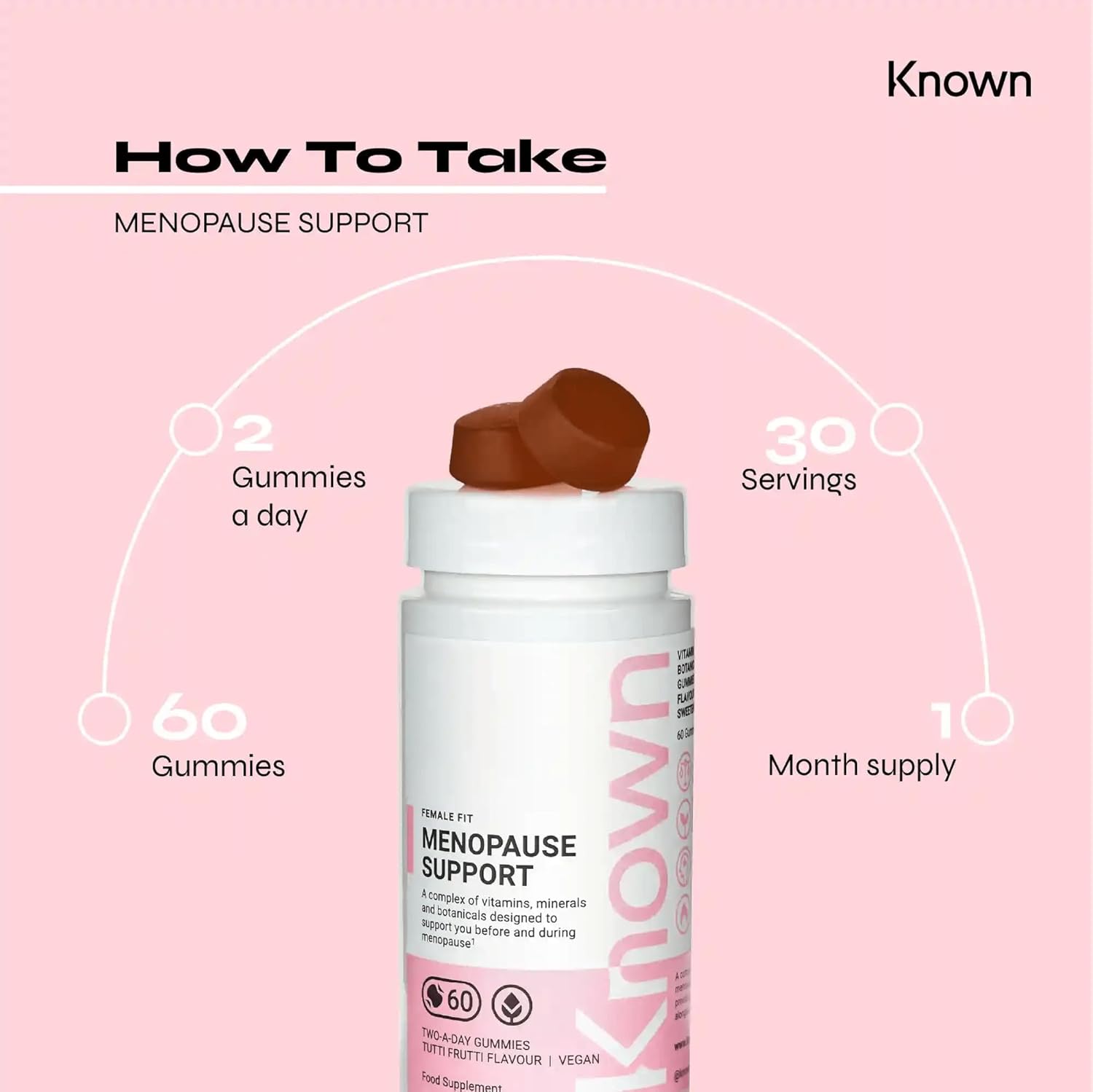 Known Menopause Support Gummies – Tutti Frutti Flavour, Vegan Multivitamin with Evening Primrose Oil, Sage, Red Clover & Vitamins – Perimenopause & Postmenopause, 1 Month Supply - END Nutrition