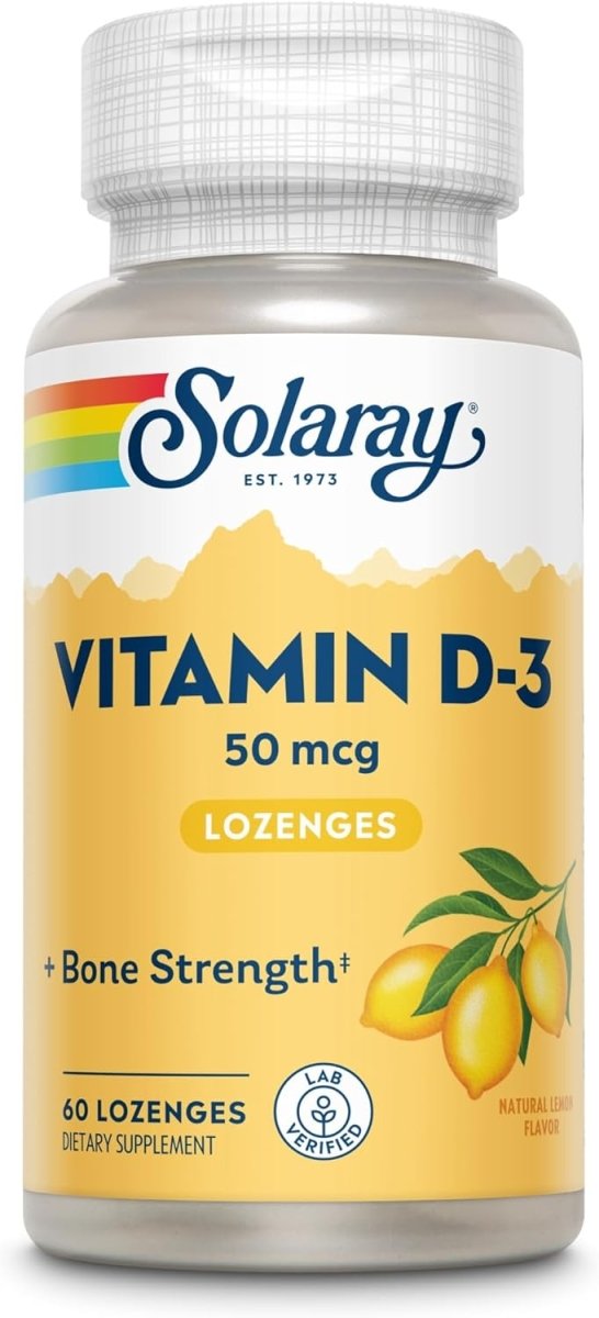 Solaray Vitamin D3 2000 IU – Bone Strength, Immunity & Wellness – Natural Lemon Flavor Lozenges – 60 Count - END Nutrition