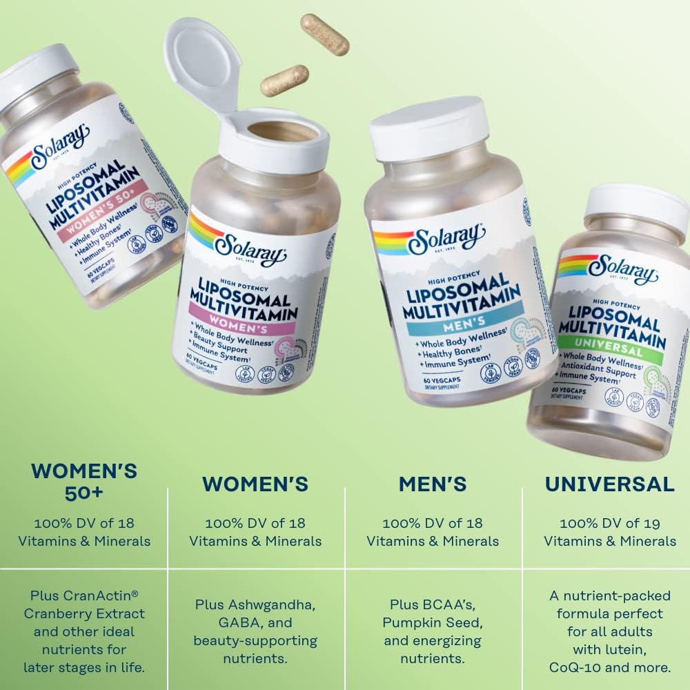 Solaray Universal Liposomal Multivitamin for Men & Women – High Potency, Enhanced Absorption with Vitamin C, D, Biotin & Methyl B‑12 – Immune, Energy & Bone Support – 60 Vegan Capsules - END Nutrition