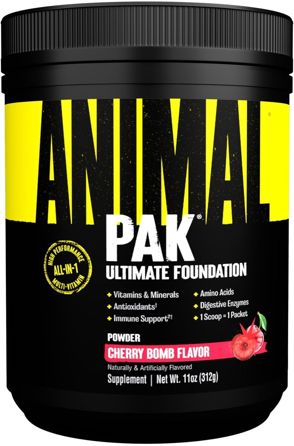 Animal Pak Powder Cherry Bomb – Multivitamin for Sports & Fitness – With Vitamin B Complex, Zinc, Minerals & Amino Acids – Energy, Immune Support & Muscle Recovery – 312 g