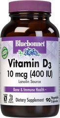 Bluebonnet Vitamin D3 – 400 IU – 90 Vegetable Capsules – Bone, Immune & Mood Support