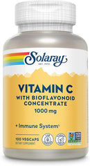 Solaray Vitamin C 1000 mg with Bioflavonoids – Immune, Skin, Hair & Nail Support – Rose Hips & Acerola – 100 Vegan Capsules