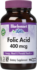 Bluebonnet Folic Acid – 400 mcg – 90 Vegetable Capsules – Prenatal & Postnatal Wellness
