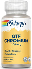Solaray GTF Chromium 200 mcg – Balanced Metabolism, Blood Sugar Support & Energy Levels – 100 Vegan Capsules