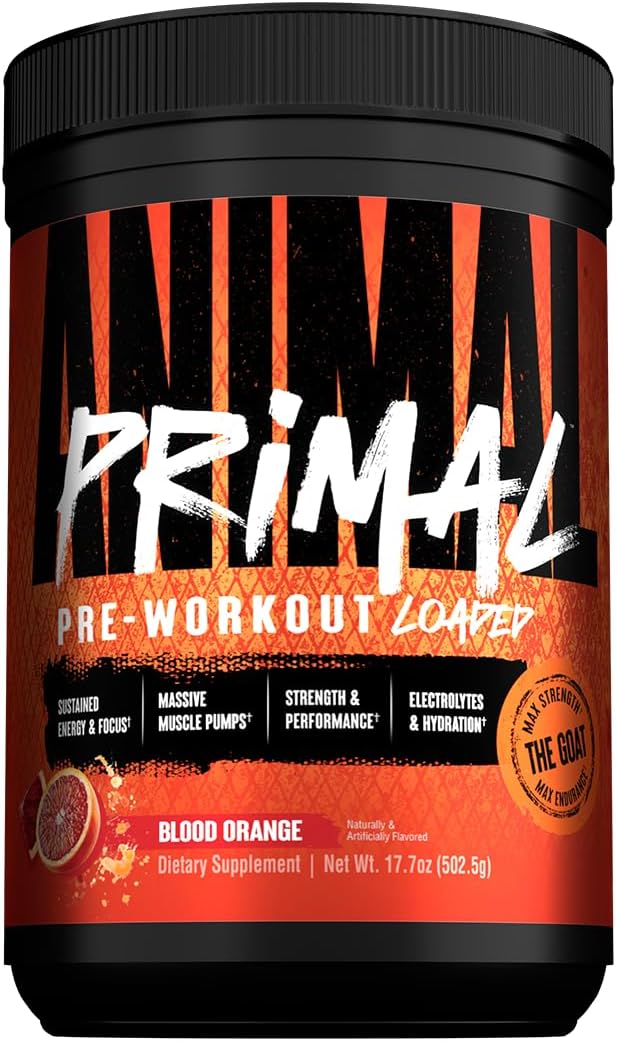 Animal Primal Pre‑Workout Loaded – Blood Orange Flavor – With Creatine, Beta‑Alanine, Citrulline & Caffeine – Explosive Energy, Strength & Endurance – 502.5 g