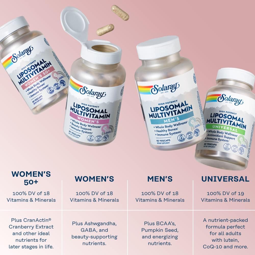 Solaray Liposomal Multivitamin for Women 50+ – Enhanced Absorption with Iron, Vitamin D, C, B12 & Biotin – Immune & Bone Support – 60 Vegan Capsules - END Nutrition