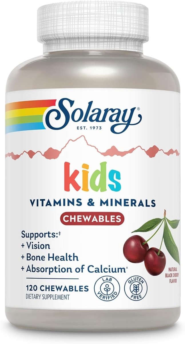 Solaray Kid’s Vitamins & Minerals – Multivitamin for Kids – Bones, Vision & Heart Health – 120 Black Cherry Chewables - END Nutrition