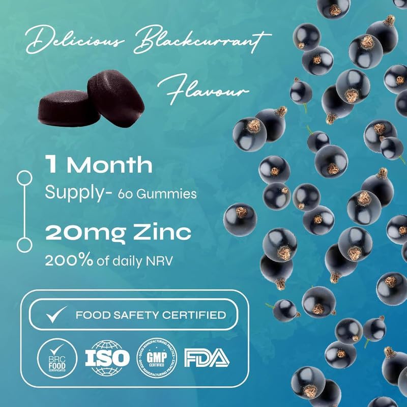 Known Zinc Gummies – 20 mg, Blackcurrant Flavour, Vegan, Immune Support, Skin, Hair, Nails, Fertility & Cognitive Function – 1 Month Supply - END Nutrition