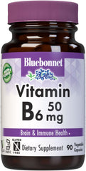 Bluebonnet Vitamin B6 – 50 mg – 90 Vegetable Capsules – Energy, Nervous System & Heart Health