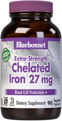 Bluebonnet Chelated Iron – 27 mg – 90 Vegetable Capsules – Red Blood Cell & Energy Support