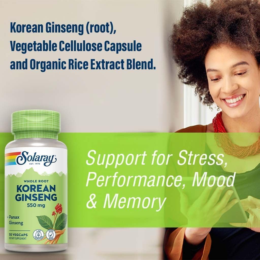 Solaray Korean Ginseng 550 mg – Energy, Vitality, Circulation & Stress Support – 50 Vegan Capsules - END Nutrition