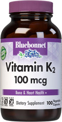Bluebonnet Vitamin K2 – 100 mcg – 100 Vegetable Capsules – Heart & Bone Health Support (MK‑7)