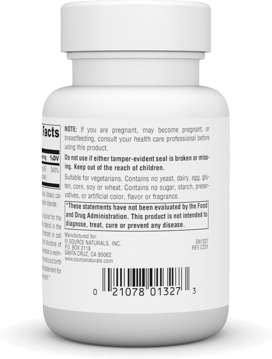 Source Naturals Folic Acid – 800 mcg – 200 Tablets – Prenatal & Cardiovascular Support - END Nutrition