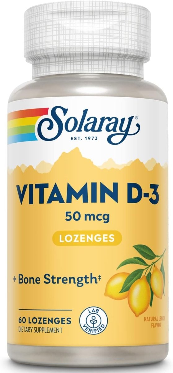 Solaray Vitamin D3 2000 IU – Bone Strength, Immunity & Wellness – Natural Lemon Flavor Lozenges – 60 Count - END Nutrition