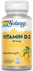 Solaray Vitamin D3 2000 IU – Bone Strength, Immunity & Wellness – Natural Lemon Flavor Lozenges – 60 Count