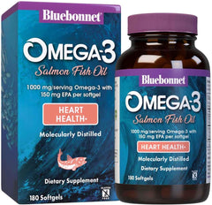 Bluebonnet Omega‑3 Salmon Oil – 1000 mg – 180 Softgels – Heart, Brain & Eye Health with EPA & DHA