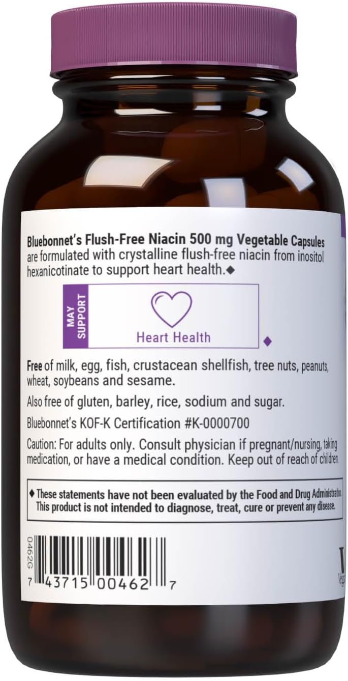 Bluebonnet Flush‑Free Niacin – 500 mg – 120 Vegetable Capsules – Energy & Metabolism Support - END Nutrition