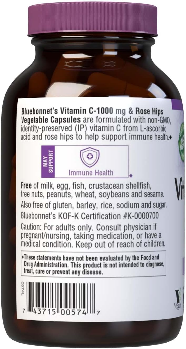 Bluebonnet Vitamin C‑1000 mg + Rose Hips – 90 Vegetable Capsules – Immune & Antioxidant Support - END Nutrition