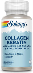 Solaray Collagen Keratin – Hair, Skin & Nails Support with Alpha Lipoic Acid & Hyaluronic Acid – 60 Vegan Capsules