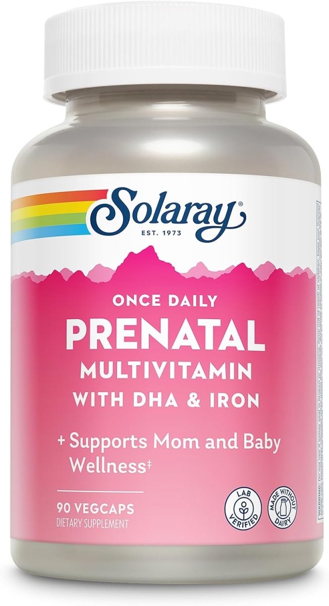 Solaray Once Daily Prenatal Multivitamin with DHA & Iron – Complete Vitamins & Minerals for Expectant Mothers – Herbal Blend & Whole Food Base – 90 Vegan Capsules - END Nutrition