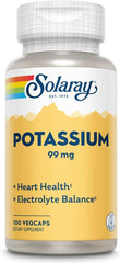 Solaray Potassium 99 mg – Electrolyte Balance, Heart Health & Muscle Support – 100 Vegetarian Capsules
