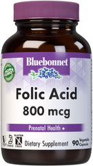 Bluebonnet Folic Acid – 800 mcg – 90 Vegetable Capsules –Prenatal & Neurological Development Support
