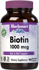 Bluebonnet Biotin – 1000 mcg – 90 Vegetable Capsules – Hair, Skin & Nail Support