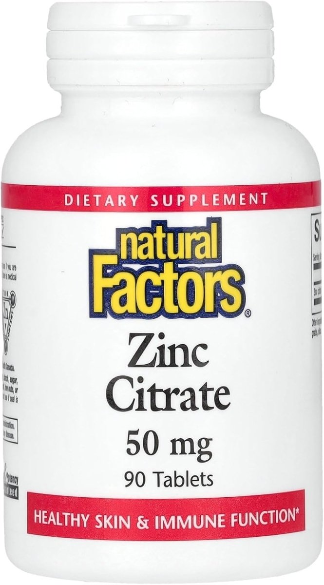 Natural Factors Zinc Citrate – 50 mg – 90 Tablets – Immune Function, Skin Health & Antioxidant Support - END Nutrition