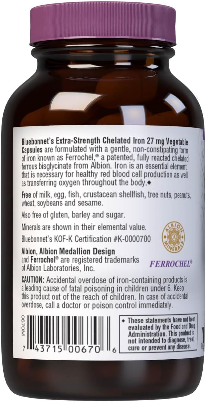 Bluebonnet Chelated Iron – 27 mg – 90 Vegetable Capsules – Red Blood Cell & Energy Support - END Nutrition