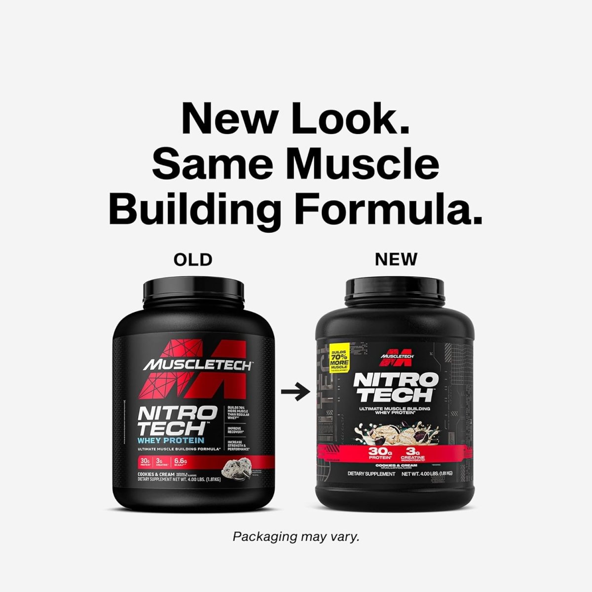 MuscleTech Nitro-Tech Whey Protein Isolate with Creatine - Cookies & Cream,4 lb, 30g Protein, 3g Creatine - endnutrition.com