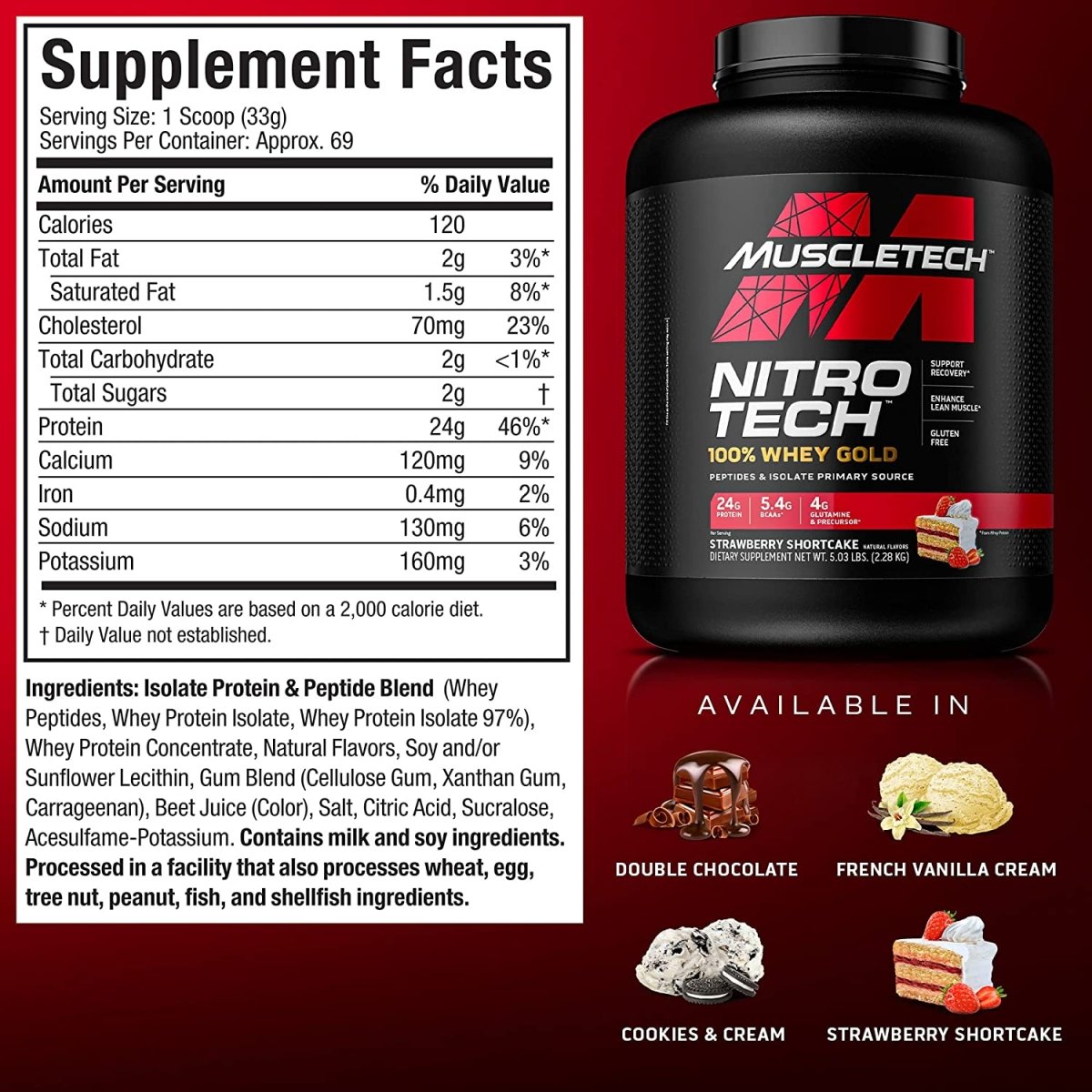 MuscleTech Nitro - Tech 100% Whey Gold Protein | Strawberry Shortcake , 5 lb - END Nutrition