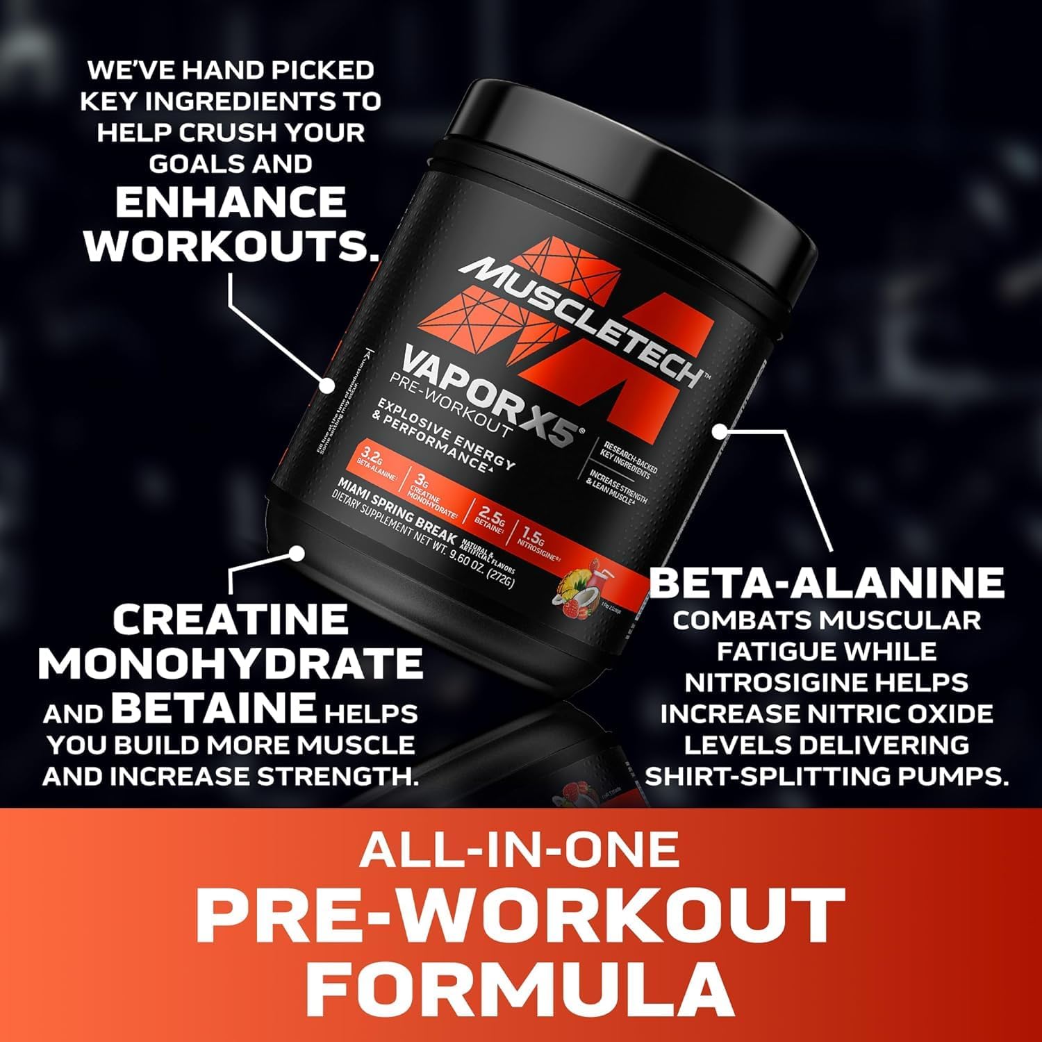 MuscleTech Vapor X5 Pre-Workout Powder Miami Spring Break 272g 30 Servings