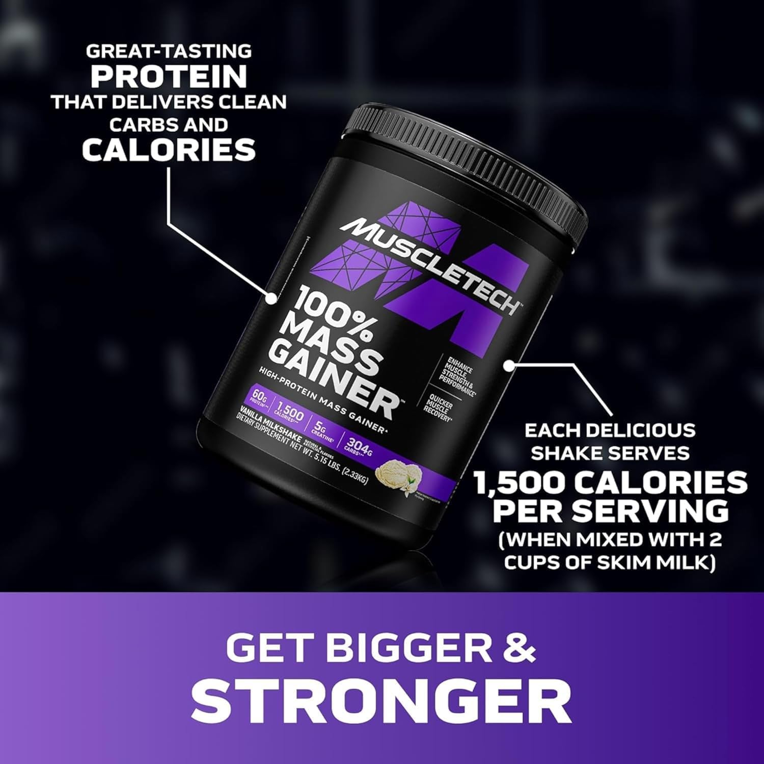 MuscleTech 100% Mass Gainer Protein Powder | Vanilla, 5.15 lb