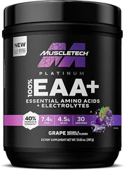 مسحوق الأحماض الأمينية MuscleTech Platinum 100% EAA+ مع الإلكتروليتات - بنكهة العنب، 30 حصة