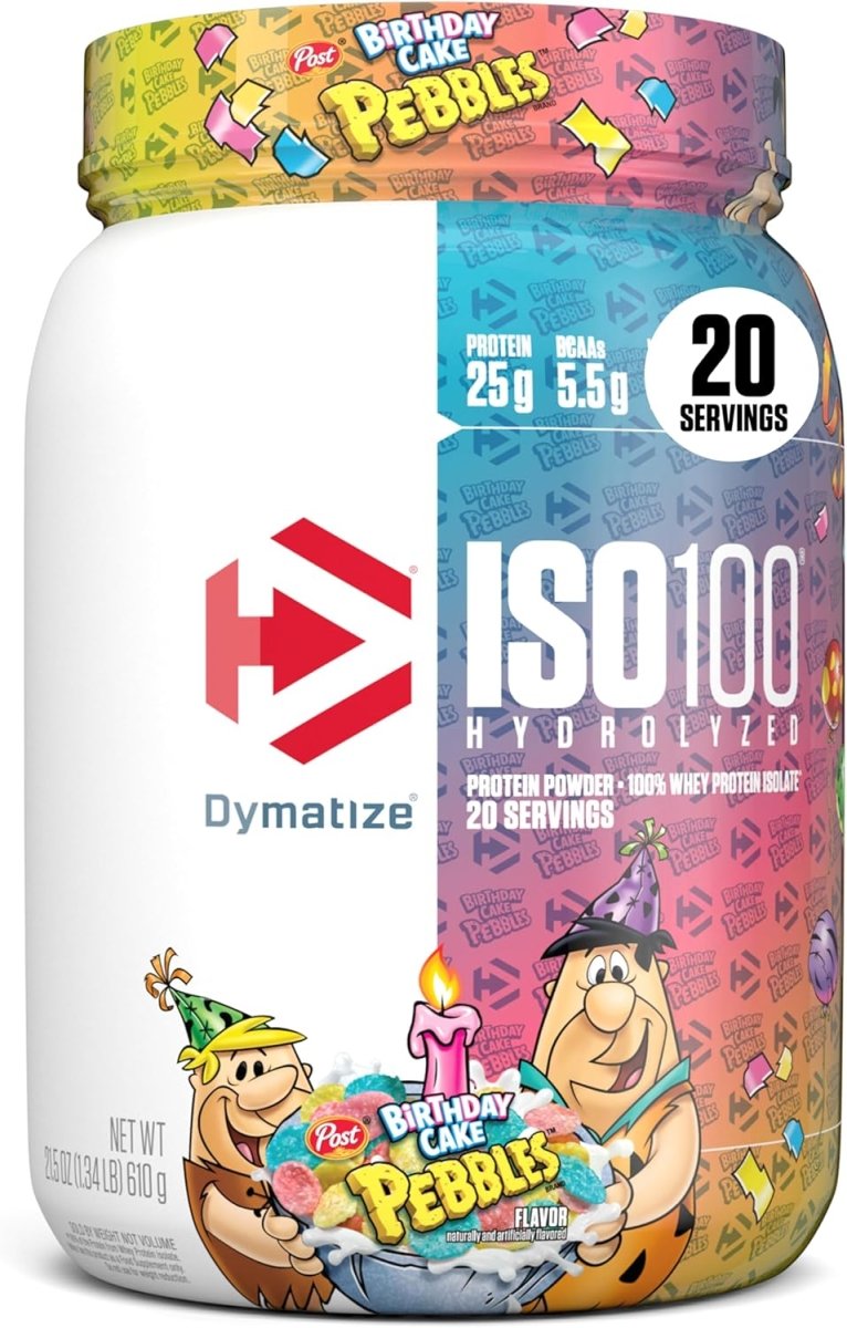 Dymatize ISO100 Hydrolyzed Whey Protein Powder, 100% Whey Isolate, Birthday Cake Pebbles Flavor, 25g Protein, 5.5g BCAAs, Gluten - Free, 20 Servings, 1.34 lbs - END Nutrition
