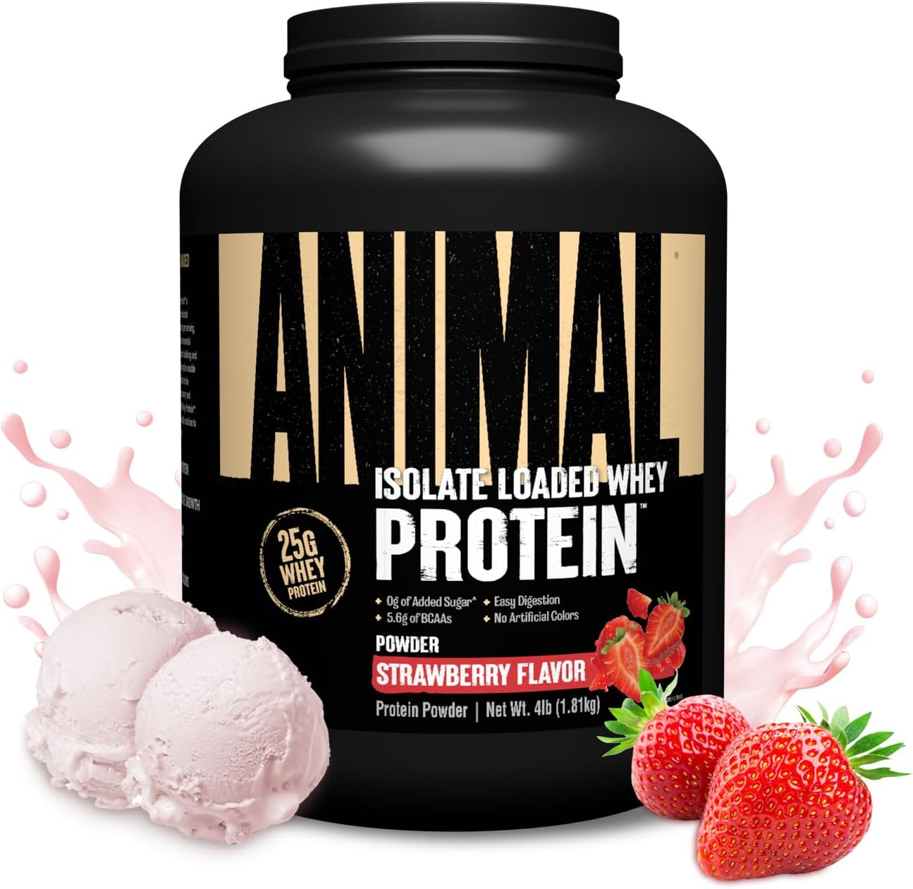 Universal Nutrition Animal Isolate Loaded Whey Protein – Fast Recovery & Lean Muscle – Strawberry Flavor – 4 lbs