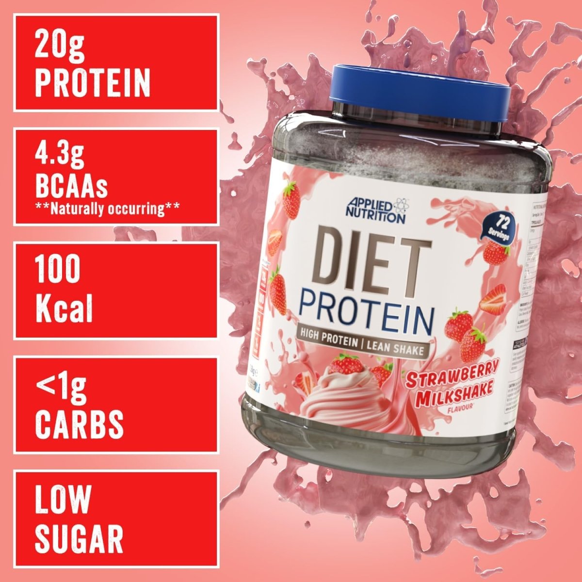 Applied Nutrition Diet Whey – Strawberry Flavour – 1.8 kg (72 Servings) – High Protein, Low Carb & Sugar – Weight Management with CLA, L‑Carnitine & Green Tea - END Nutrition