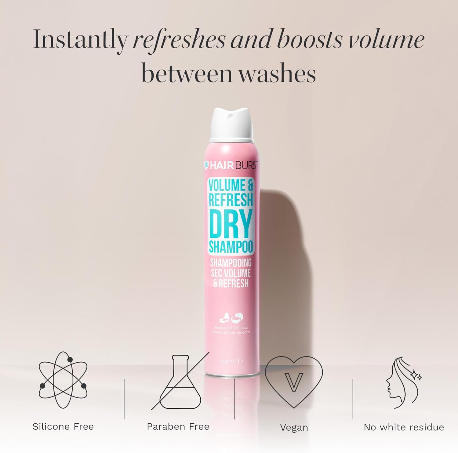 Hairburst Volume & Refresh Dry Shampoo | No White Residue, Texture & Root Lift, 200 ml