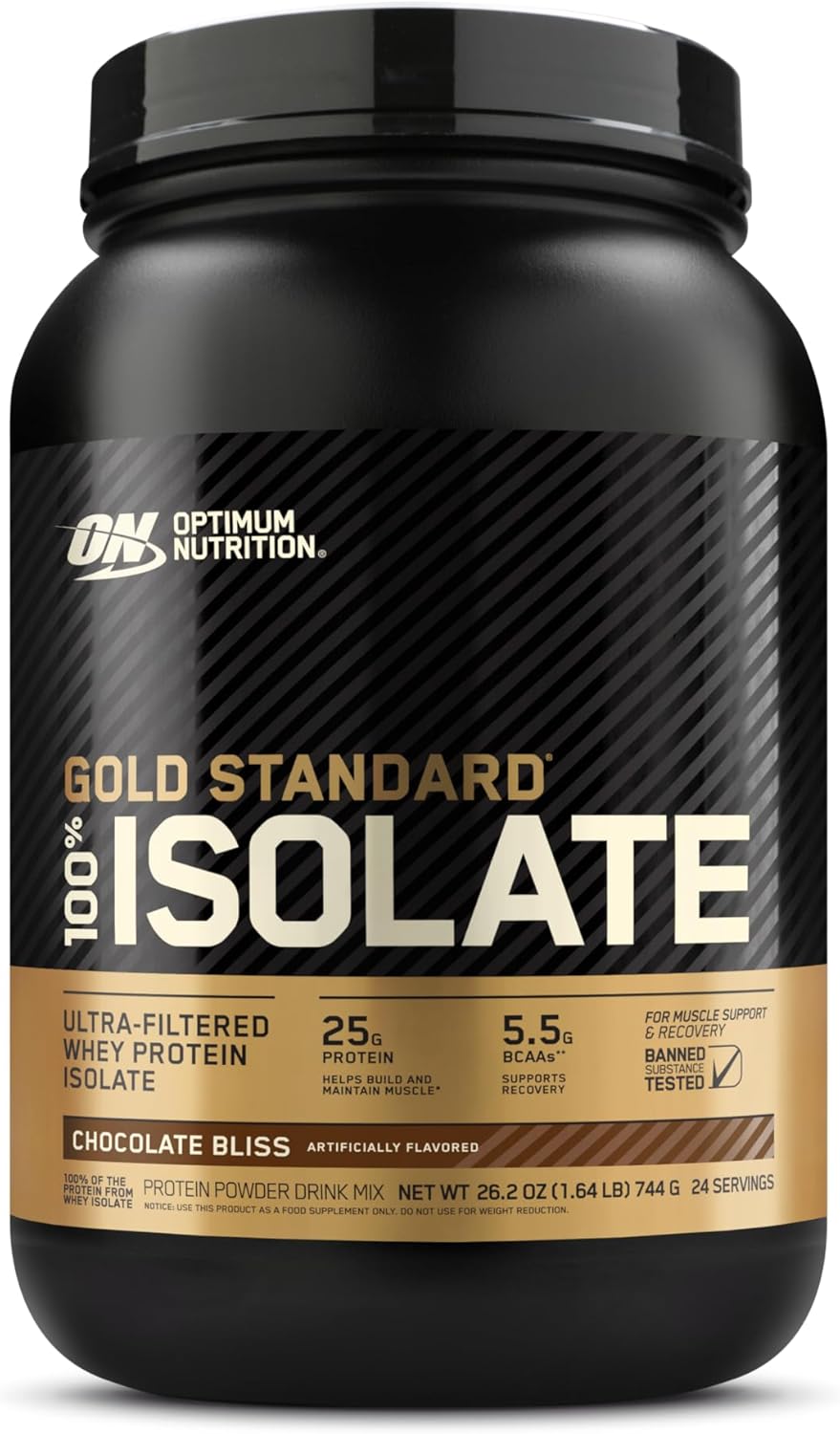 Optimum Nutrition Gold Standard 100% Isolate – Chocolate Bliss – 25g Protein, Ultra‑Filtered Whey, Supports Lean Muscle Growth & Recovery