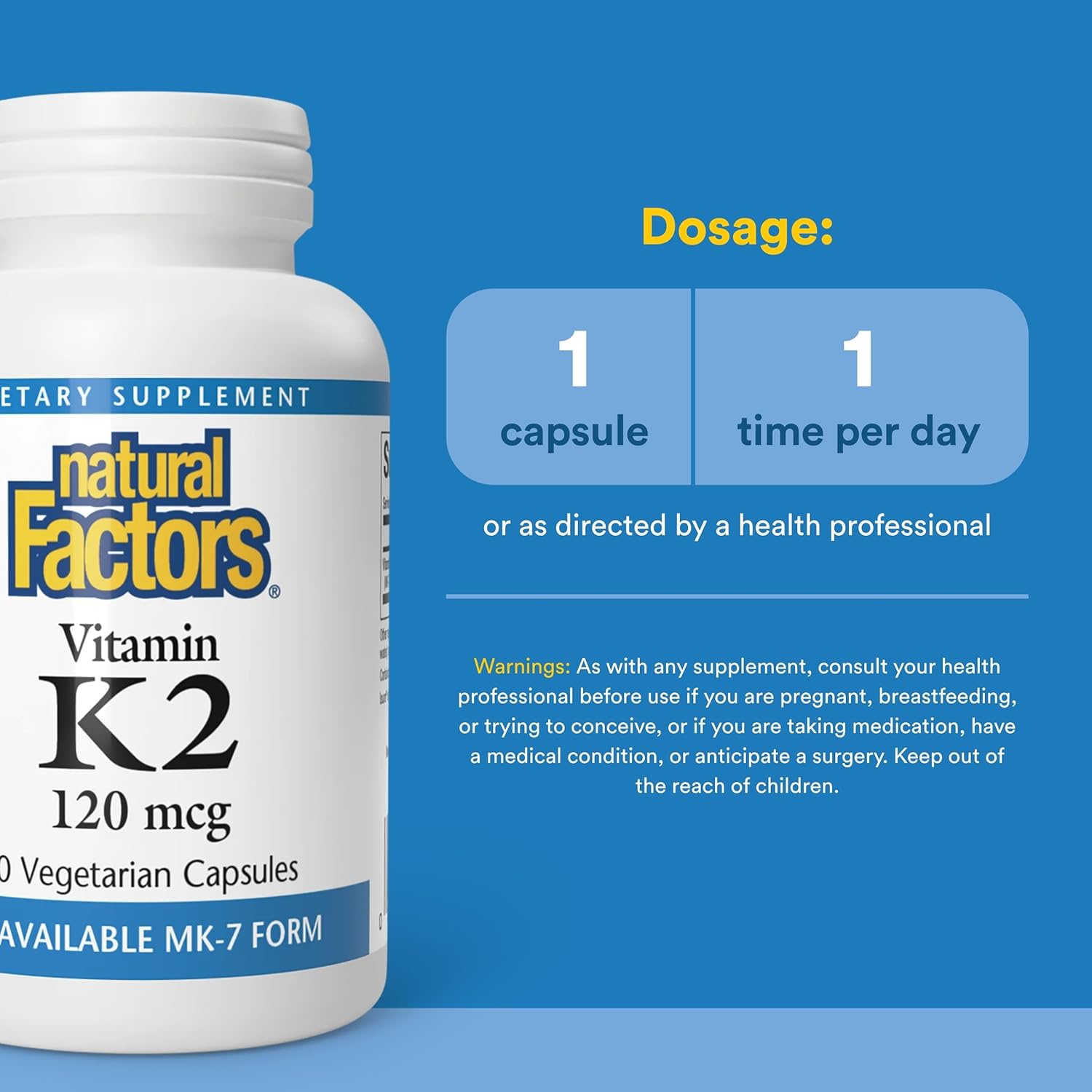 Natural Factors Vitamin K2 – 100 mcg – 60 Veg Capsules – Bone Strength, Heart Health & Calcium Support