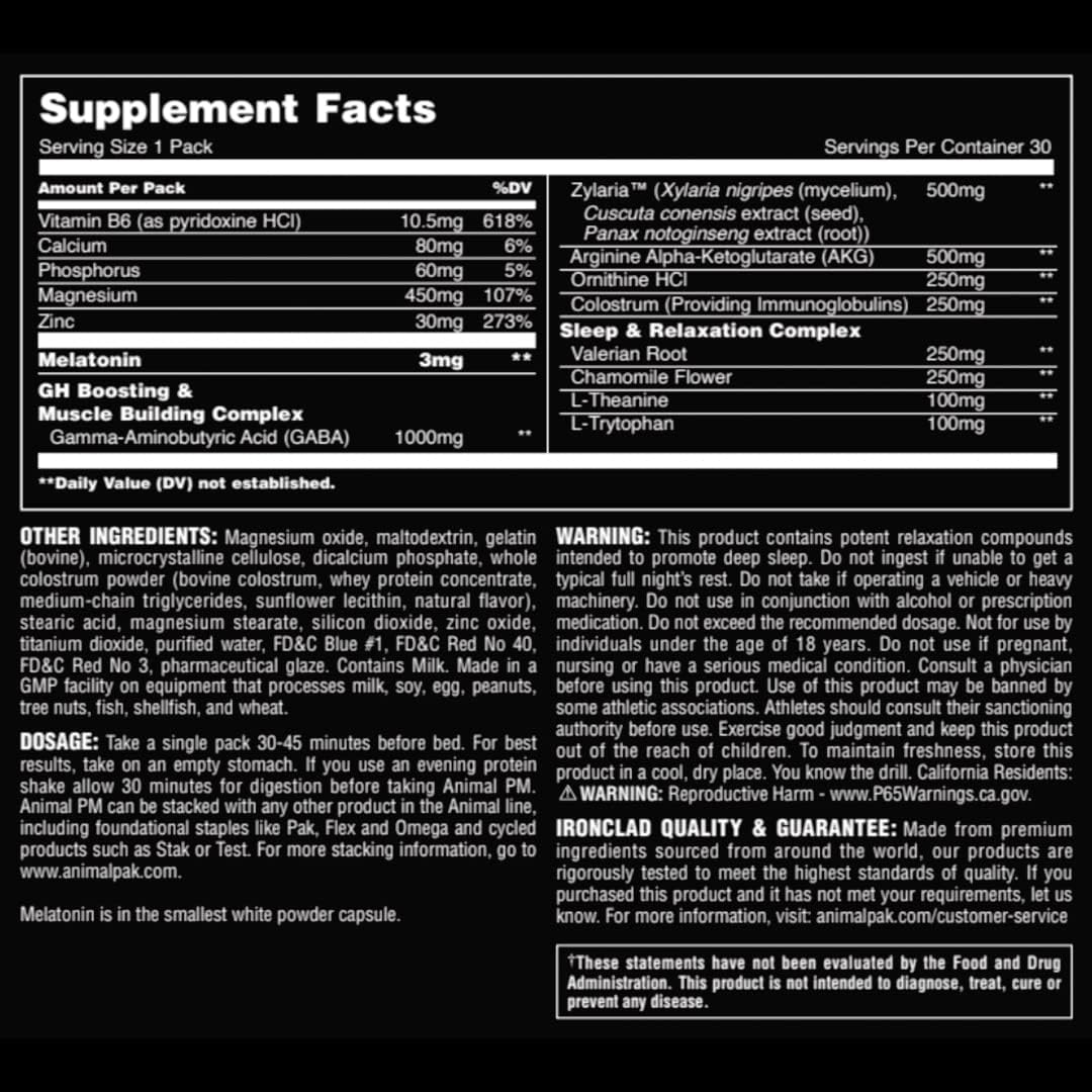 Animal PM Sleep & Night‑Time Recovery – Multivitamin & Amino Complex – With Magnesium, Zinc, Adaptogens & Herbal Extracts – Deep Sleep, Muscle Recovery & Immune Support – 30 Packs